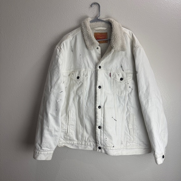 Levis Sherpa Vintage Denim Jacket Distressed Size XXL - Picture 1 of 10
